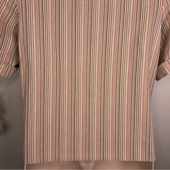 Vintage Large Blair Orange Striped Button Up Top Cuffed Short Sleeve Stretch - Picture 11 of 16